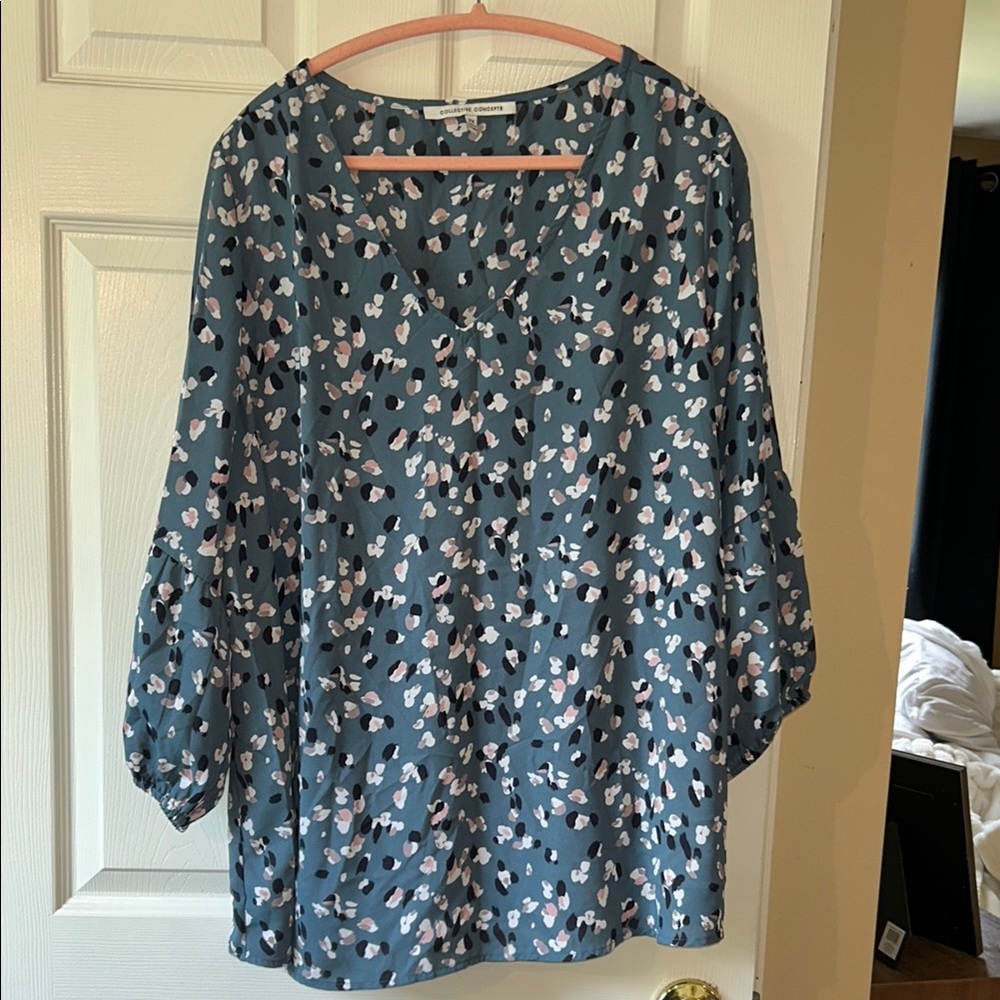 LOFT Blue Relaxed Blouse with Short Sleeves